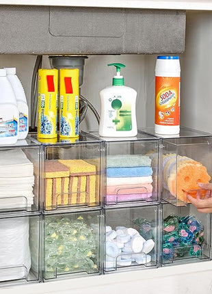 Vtopmart 6 pack Stackable Storage Drawers, 6.6''Tall Acrylic Bathroom Makeup Organizers,Clear Plastic Drawers For Vanity, Undersink, Kitchen Cabinet,Pantry Organization and Storage