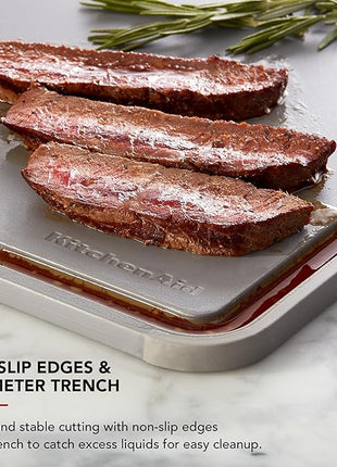 KitchenAid Classic Plastic Cutting Board with Perimeter Trench and Non Slip Edges, Dishwasher Safe, 12 inch x 18 inch, Gray