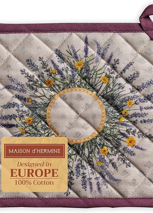 Maison d' Hermine Pot Holders 100% Cotton Heat Resistant Potholders 8" x 8" Hot Pads with Loop BBQ, Cooking, Baking, Grilling, Kitchen, Handling Hot Pans Spring/Summer (Pack of 1, Fanny Lavender)