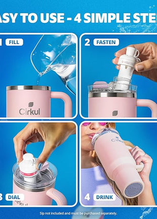 Cirkul 40oz. Blush Stainless Steel Tumbler with Handle, All-Day StrawSip™, Double-Wall Insulated