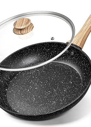 MICHELANGELO 10 Inch Frying Pan with Lid, Nonstick Frying Pan with Healthy Granite Coating, Nonstick Pan with Anti-Scald Handle, Induction Compatible