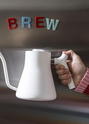Fellow Stagg Stovetop Pour-Over Coffee and Tea Kettle - Gooseneck Teapot with Precision Pour Spout, Built-In Thermometer, Matte White, 1 Liter