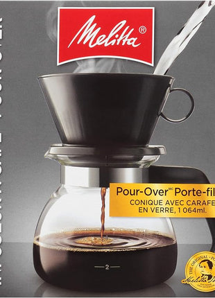Melitta Pour-Over Coffee Brewer W/ Glass Carafe, Holds 6 - 6 Oz Cups, Black