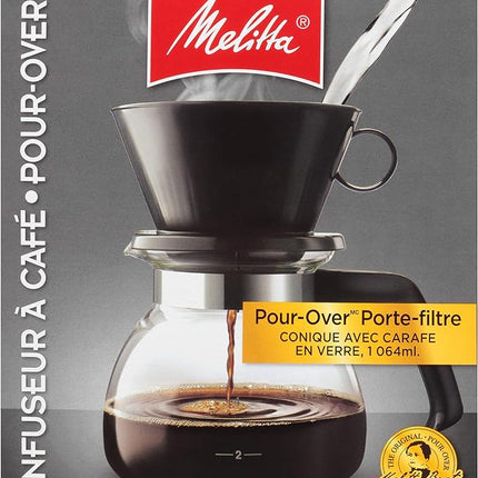 Melitta Pour-Over Coffee Brewer W/ Glass Carafe, Holds 6 - 6 Oz Cups, Black