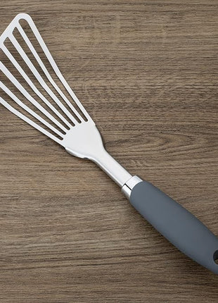 304 Stainless Steel Fish Spatula, Non-Slip Ergonomic Handle Slotted Spatula, Grey