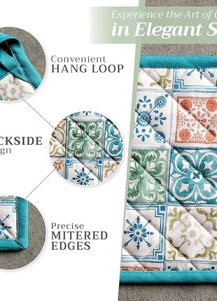 Maison d' Hermine Pot Holders 100% Cotton Heat Resistant Potholders 8" x 8" Hot Pads with Loop BBQ, Cooking, Baking, Grilling, Kitchen, Handling Hot Pans Spring/Summer (Pack of 1, Agrume)