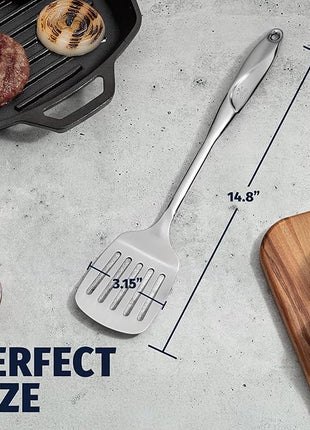 Zulay Kitchen Stainless Steel Slotted Turner - 14.8” Heat-Resistant Metal Spatula for Cooking, Frying & Grilling - Durable, Rust-Proof & Dishwasher Safe Kitchen Utensil for Everyday Use