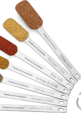 Hudson Essentials Stainless Steel Measuring Spoons Set for Dry or Liquid - Fits in Spice Jars - Set of 7