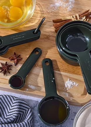 KitchenAid Plastic Measuring Cups and Spoon Set, Set of 9, /4, 1/2, 1/3, and 1 cup sizes, and 1 tbsp, 1/2 tbsp, 1 tsp, 1/2 tsp and 1/4 tsp, Evergreen