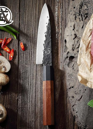 MITSUMOTO SAKARI Paring Chef Knife 5.5 inch - Hand Forged Japanese Fruit and Vegetable Knives, 3-Layer 9CR18MOV High Carbon Steel, Rosewood Handle & Sandalwood Box