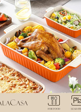MALACASA Bakeware Set of 4, Porcelain Baking Pans Set for Oven, Casserole Dish, Ceramic Rectangular Baking Dish Lasagna Pans for Cooking Cake Kitchen, Orange(9.4"/11.1"/12.2"/14.7"), Series BAKE.BAKE