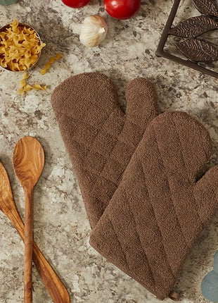 DII Basic Terry Collection 100% Cotton Quilted, Oven Mitt, Brown, 2 Piece