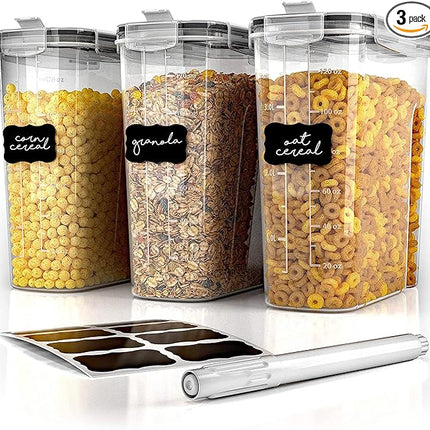 Simply Gourmet Airtight Cereal Containers with Lids – 3 Piece Tall Kitchen Pantry Organization Set, BPA-Free Clear Plastic, Pour Spout Lids for Breakfast Cereal, Rice, Flour, Sugar, Snacks