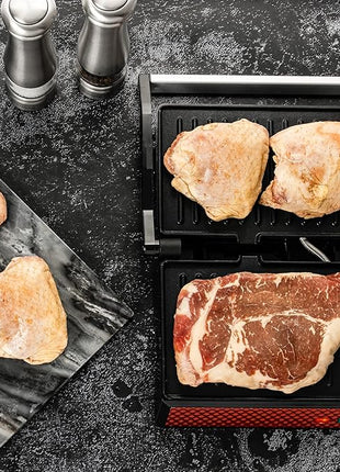 OVENTE Electric Indoor Panini Press Grill and Sandwich Maker with Non-Stick Coated Plates, Cool-Touch Handle and Removable Drip Tray, Opens 180 Degrees to Fit Any Type or Size of Food, Red GP0540R