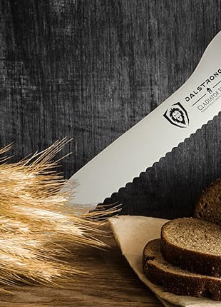 Dalstrong Serrated Offset Bread Knife - 8 inch - Gladiator Series Elite - Deli Knife - Forged German High-Carbon Steel - Bread Slicer - Slicing Knife - G10 Handle - Sheath - NSF Certified