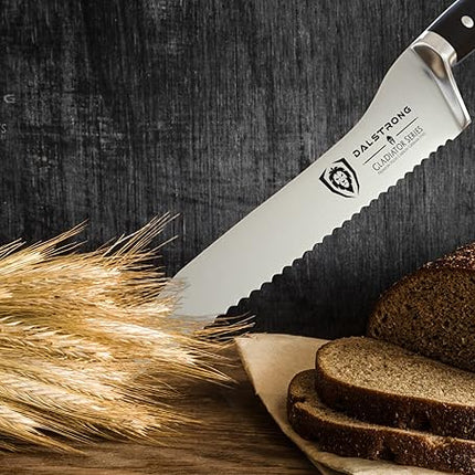 Dalstrong Serrated Offset Bread Knife - 8 inch - Gladiator Series Elite - Deli Knife - Forged German High-Carbon Steel - Bread Slicer - Slicing Knife - G10 Handle - Sheath - NSF Certified