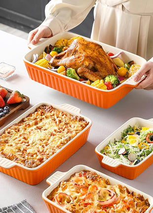 MALACASA Bakeware Set of 4, Porcelain Baking Pans Set for Oven, Casserole Dish, Ceramic Rectangular Baking Dish Lasagna Pans for Cooking Cake Kitchen, Orange(9.4"/11.1"/12.2"/14.7"), Series BAKE.BAKE