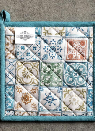 Maison d' Hermine Pot Holders 100% Cotton Heat Resistant Potholders 8" x 8" Hot Pads with Loop BBQ, Cooking, Baking, Grilling, Kitchen, Handling Hot Pans Spring/Summer (Pack of 1, Agrume)