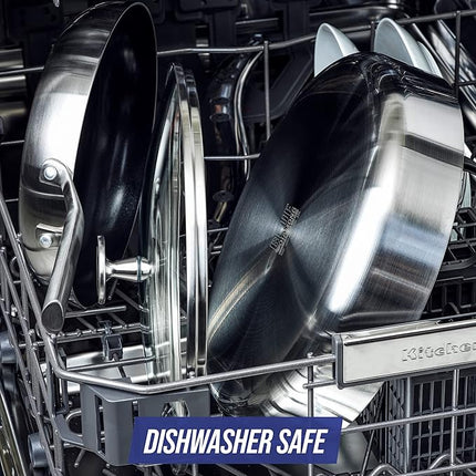 Blue Diamond Cookware Tri-Ply Stainless Steel Ceramic Nonstick, 6 Piece Cookware Pots and Pans Set, PFAS-Free, Multi Clad, Induction, Dishwasher Safe, Oven Safe, Silver