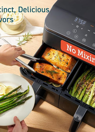 COSORI Dual Air Fryer 9Qt – 10-in-1, Fresh Balanced Meals for Family and Children with Double Baskets, Sync Cook & Finish to Bake, Roast, Reheat, Broil & 130 Recipes for Easy Cooking, Dishwasher Safe