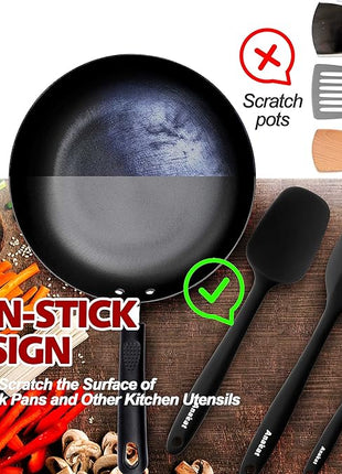 Anaeat 4 Piece Silicone Spatula Set - Seamless One-Pieces Design - Non Stick Rubber Spatulas Kitchen Scraper for Baking, Cooking, Scraping & Mixing, Heat Resistant & BPA Free & Dishwasher Safe (Black)