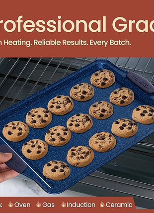 BAKKEN Kitchen Baking Pan Set - Nonstick Coating, Carbon Steel Bakeware Sets with Blue Silicone Handles, Baking Kitchen Essentials, PFOA, PFOS, PTFE Free, Oven Safe Tray (Up To 450° F), Set of 3