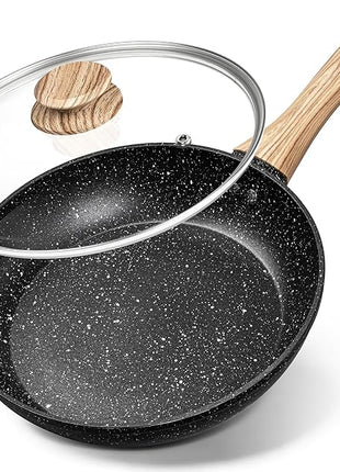 MICHELANGELO 8 Inch Nonstick Frying Pan with Lid, Non Stick Small Frying Pan with Non-Toxic Coating, Non-Stick Skillet with Ergonomic Handle, All Cooktops Compatible, Black
