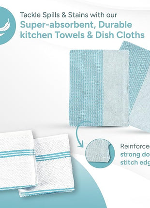 Casa Platino Oven Mitts and Pot Holders Sets, 8-Piece – 500°F Heat Resistant Mini Oven Mitts with Silicone Grip, Potholders for Kitchens, 2 Kitchen Towels & 2 Dish Cloths – Non-Slip & Durable – Aqua