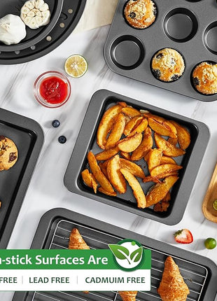 HONGBAKE Muffin Pan with 500 Cupcake Liners, Nonstick Cup Cake Tin for Baking,Premium 12 Cup Cheesecake Trays - Dark Grey