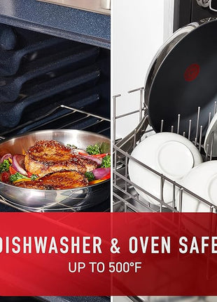 T-Fal Platinum Stainless Steel Fry Pan 12 Inch Induction Oven Safe up to 500F Cookware, Pots and Pans, Dishwasher Safe Silver