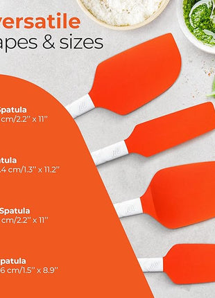 M KITCHEN WORLD Heat Resistant Silicone Spatulas Set | Rubber Spatula Kitchen Utensils Non-Stick for Cooking, Baking and Mixing | Ergonomic, Dishwasher Safe Bakeware Set of 4, Orange