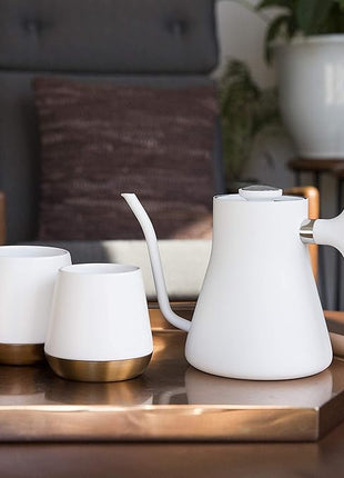 Fellow Stagg Stovetop Pour-Over Coffee and Tea Kettle - Gooseneck Teapot with Precision Pour Spout, Built-In Thermometer, Matte White, 1 Liter