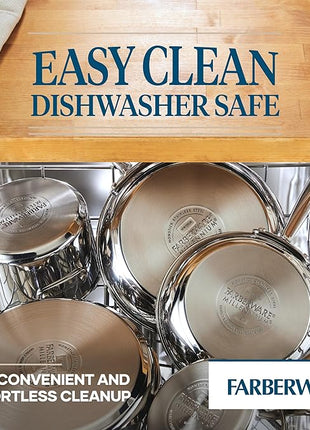 Farberware Millennium Stainless Steel Nonstick Cookware Set, 10-Piece Pot and Pan Set, Stainless Steel