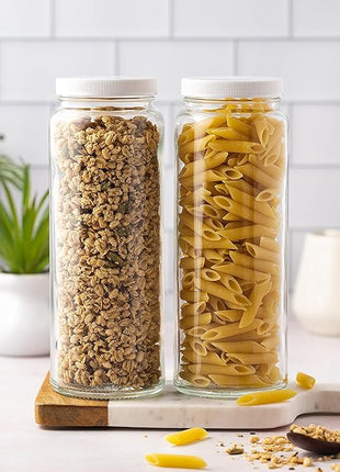 All About Juicing Glass Bottles Set - 32 oz Jars, 4 Pack Wide Mouth with Lids for Juice, Smoothies, Water, Milks, Beverage Storage - Large Jug, Clear, Durable, Reusable, Dishwasher Safe, Leak Proof