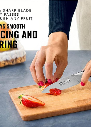Cutluxe Paring Knife, 3.5" Small Kitchen Peeling Knife with Razor Sharp Blade – High Carbon German Steel, Full Tang, Ergonomic Handle Design – Artisan Series