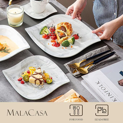 MALACASA Marble Grey Dinnerware Sets, 30-Piece Porcelain Dinnerware Set, Modern Plates and Bowls Set with Dinner Plate, Dessert Plate and Salad Pasta Bowl, Cup and Saucer, Service for 6, Series Elvira