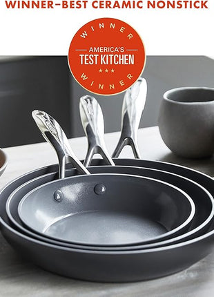 GreenPan Valencia Pro Hard Anodized 3 Piece Fry Pan Skillet Set, Ceramic Nonstick 8" 9.5" and 11" Induction Suitable Frying Pans, PFAS-Free Cookware, Dishwasher Safe, Oven and Broiler Safe, Gray