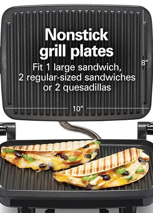 Hamilton Beach Panini Press Sandwich Maker & Electric Indoor Grill with Locking Lid, Opens Wide to Fit Any Thickness for Quesadillas, Burgers & More, Nonstick 8" x 10" Grids, Red (25462Z)