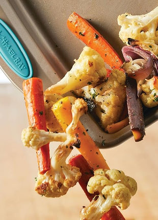 Rachael Ray 47578 Cucina Nonstick Bakeware Set with Grips Includes Nonstick Bread Pan, Baking Sheet, Cookie Sheet, Baking Pans, Cake Pan and Muffin Pan - 10 Piece, Latte Brown with Agave Blue Grips