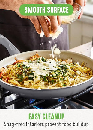 GreenLife Soft Grip 12" Frying pan, Non-Toxic PFAS-Free Ceramic Nonstick, Stay-Cool Handles, Wobble Free, Dishwasher & Oven Safe, Gray
