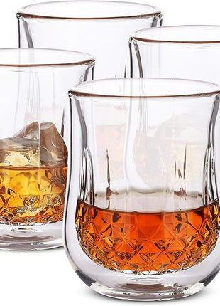 BTaT- Whiskey Glasses, Double Wall Glasses, Set of 4, Bourbon Glasses, Cocktail Glasses, Scotch Glasses, Old Fashioned Glass, Rocks Glass, Crystal Glasses, Vodka Glasses, Gifts