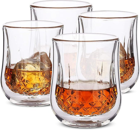 BTaT- Whiskey Glasses, Double Wall Glasses, Set of 4, Bourbon Glasses, Cocktail Glasses, Scotch Glasses, Old Fashioned Glass, Rocks Glass, Crystal Glasses, Vodka Glasses, Gifts