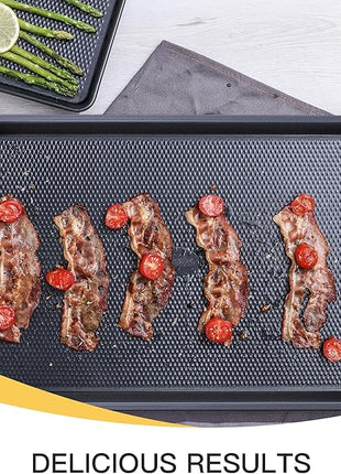 Cookie Sheets for Baking Nonstick - HONGBAKE Baking Sheet Pan Set of 3, Half/Quarter/Jelly Roll Pan for Oven with Diamond Texture Pattern, 57% Thicker Carbon Steel Cookie Trays, Dark Grey