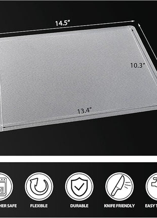 WK Flexible Plastic Cutting Boards Mats with Lip, Foldable Cutting Board for Kitchen Set of 3, Clear Cutting Boards, Nonslip Cutting Mats Sheets, BPA Free, Dishwasher Safe