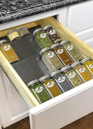 LYNK PROFESSIONAL® Spice Drawer Organizer - Heavy Gauge Steel 4 Tier Rack - Drawer Insert Tray for Spice Jars, Herbs and Seasoning - Kitchen Cabinet Storage - Silver Metallic, Medium
