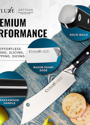 Cutluxe Cleaver Chef Knife – 8" Meat Cleaver Butcher Knife – German Steel Blade, Full Tang, Ergonomic Handle Design – Artisan Series