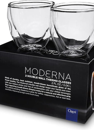 Ozeri Moderna Artisan Series Double Wall Beverage and Espresso Shot Glasses, 2-Ounce, Set of 2
