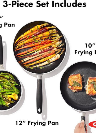 OXO 8”, 10” & 12” Non-Stick Every Day Frying Pan Set, BPA-Free Comfort Grip Silicone Handles, Dishwasher & Oven Safe, PFAS-Free Ceramic Skillets, Black