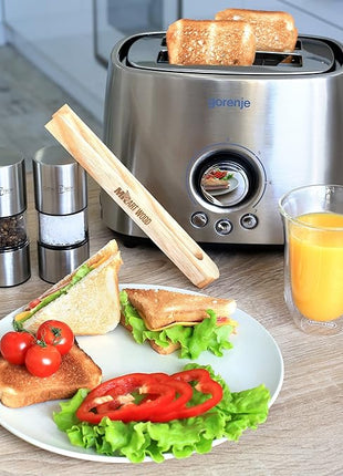 2 Pcs Magnetic Wooden Toaster Tongs | 8.7-Inch Kitchen Tongs for Cooking, Bread, Bacon, Bagels, and Muffins | Non-Toxic Design, Prefect Bamboo Alternative, Perfect for Toaster, BBQ, and Grilling