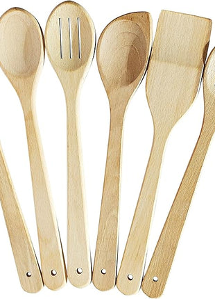 ECOSALL Healthy Wooden Spoons For Cooking Set of 6. Safe and Reliable Cooking Utensils for Kitchen – 100% Natural Nonstick Wood Spatula Spoon For Scraping, Stirring, Serving – Uncoated Solid Hardwood